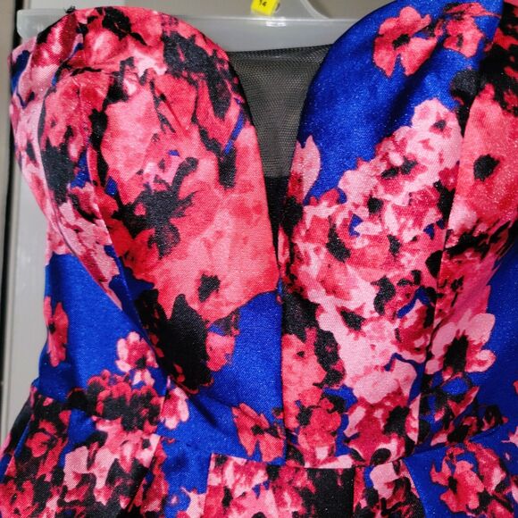 B. Darlin Strapless Sweetheart Bustier Party Dress Blue Red floral black lace XS - Picture 4 of 16